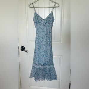 Adorable Y2K Floral Slip Dress, lace detail, fitted light blue